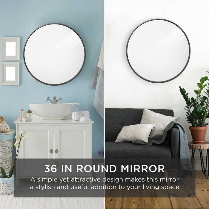 Framed Round Bathroom Vanity Wall Mirror w/ Anti-Blast Film - 36in