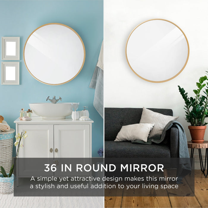 Framed Round Bathroom Vanity Wall Mirror w/ Anti-Blast Film - 36in