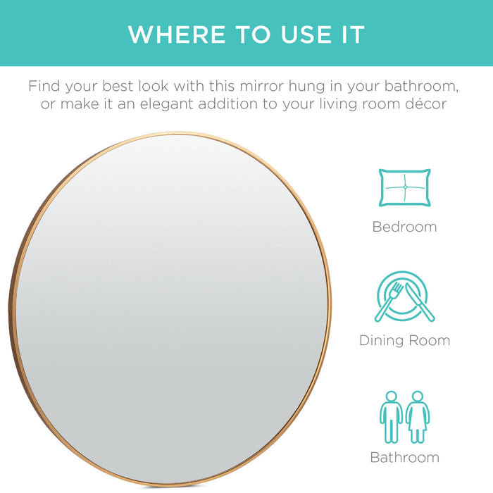 Framed Round Bathroom Vanity Wall Mirror w/ Anti-Blast Film - 36in