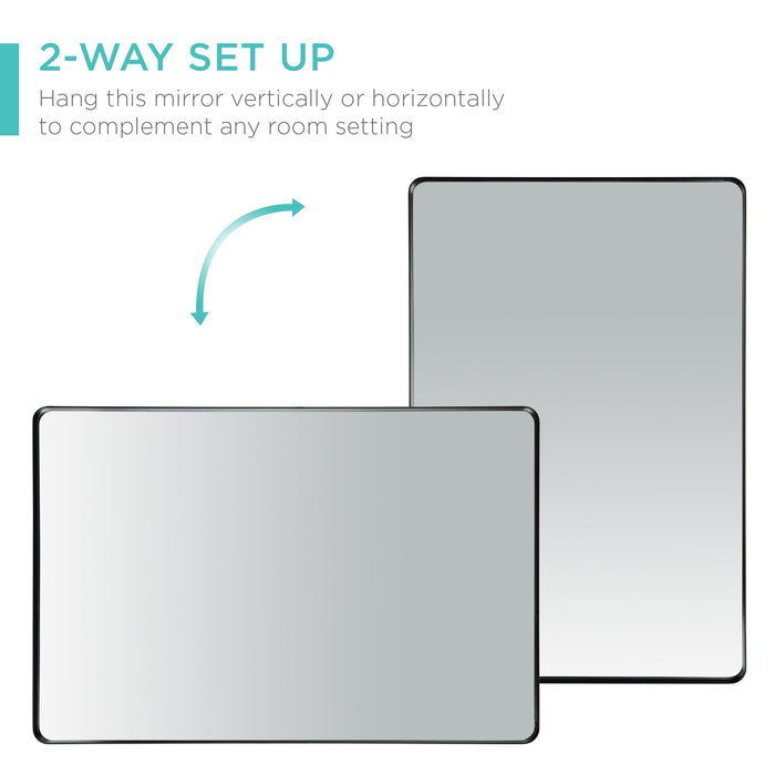 2-Way Rectangle Wall Mirror w/ Rounded Corners, Anti-Blast Film - 24x36in