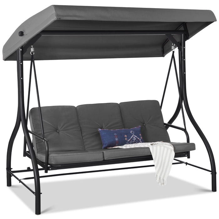 3-Seat Outdoor Canopy Swing Glider Furniture w/ Converting Flatbed Backrest