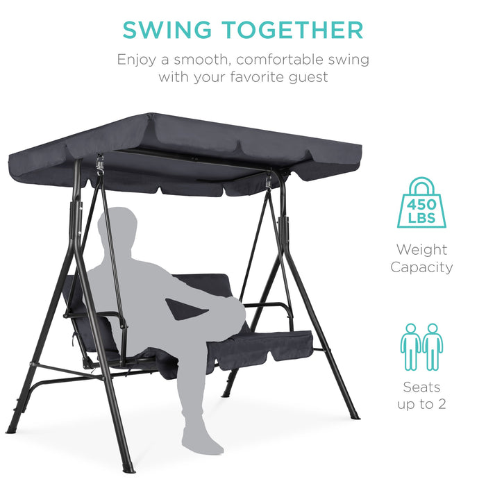 2-Person Outdoor Canopy Swing Glider Furniture w/ Cushions, Steel Frame