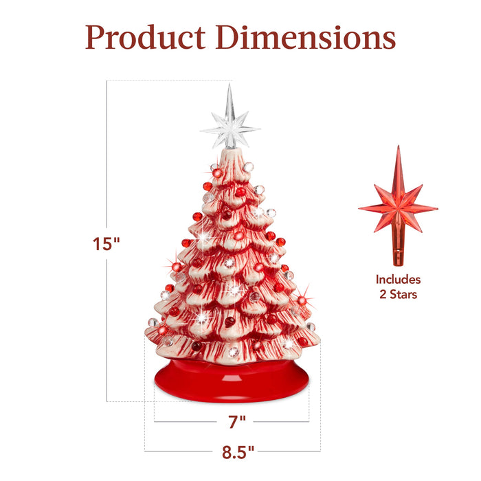 Sapin de Noël de table en céramique pré-éclairé avec lumières - 15 pouces