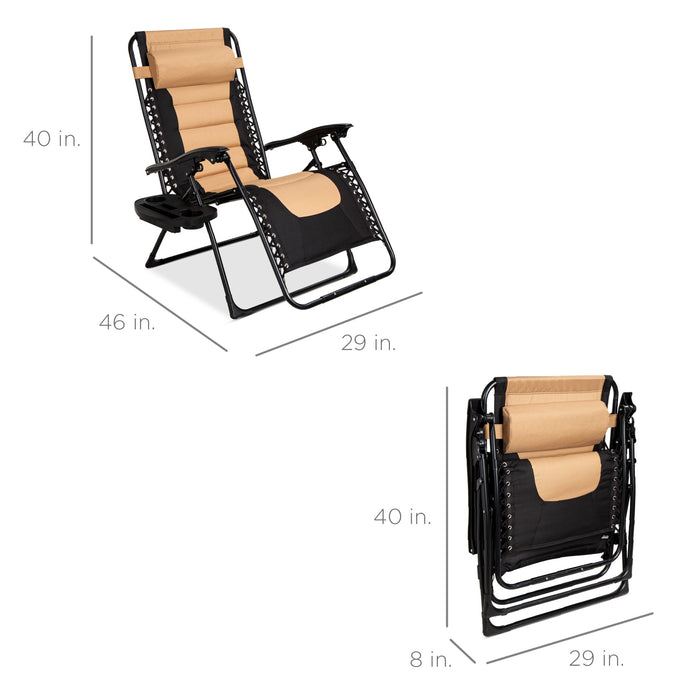 Fauteuil rembourré surdimensionné à gravité zéro, fauteuil inclinable pliable avec appui-tête et plateau latéral