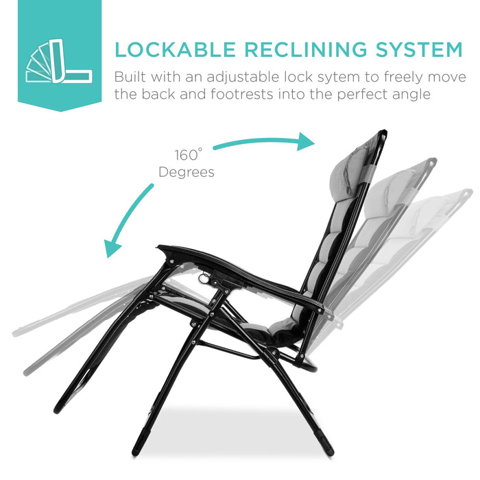 Fauteuil rembourré surdimensionné à gravité zéro, fauteuil inclinable pliable avec appui-tête et plateau latéral