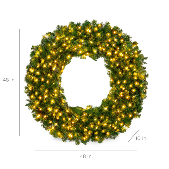 Couronne de Noël artificielle en sapin pré-éclairé avec lumières LED, enfichable, embouts en PVC