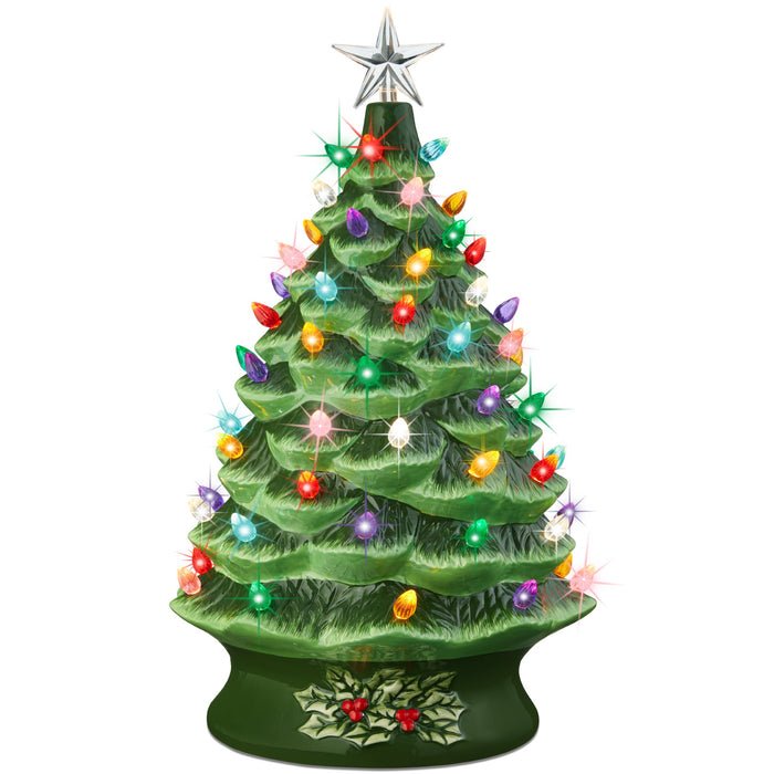 XL Pre-Lit Ceramic Christmas Tree Decoration w/ LED Light, Timer - 24in