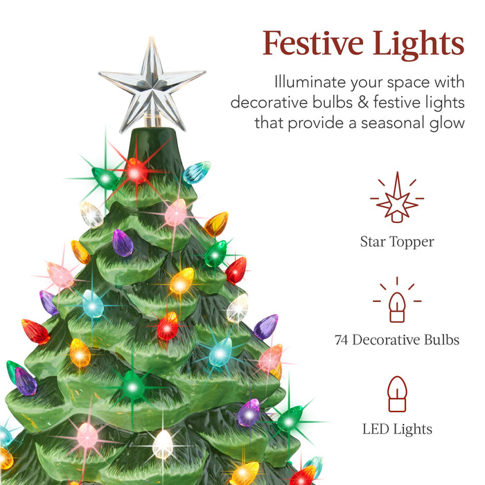 XL Pre-Lit Ceramic Christmas Tree Decoration w/ LED Light, Timer - 24in