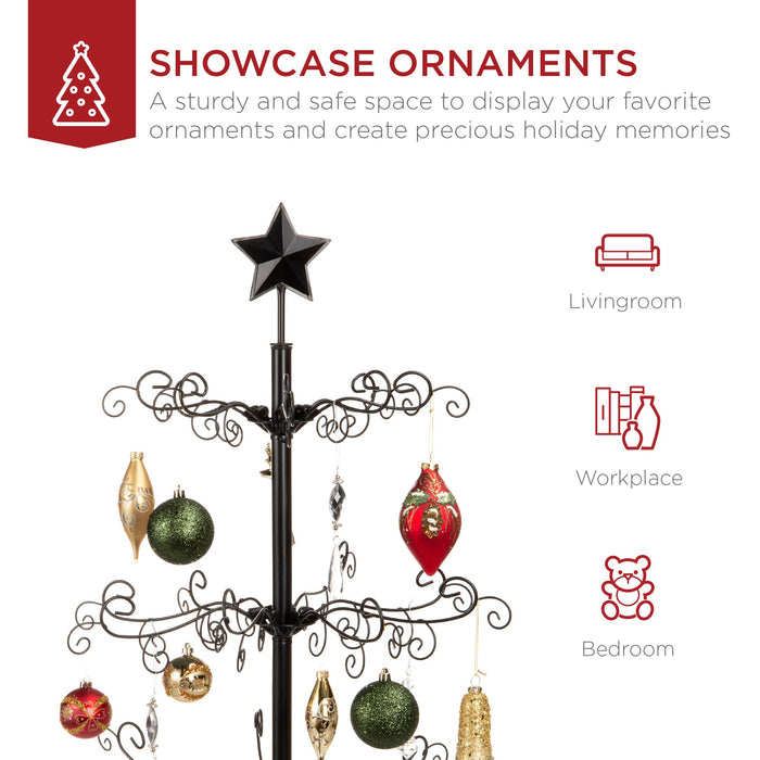 Wrought Iron Christmas Tree Ornament Display w/ Easy Assembly, Stand - 3ft