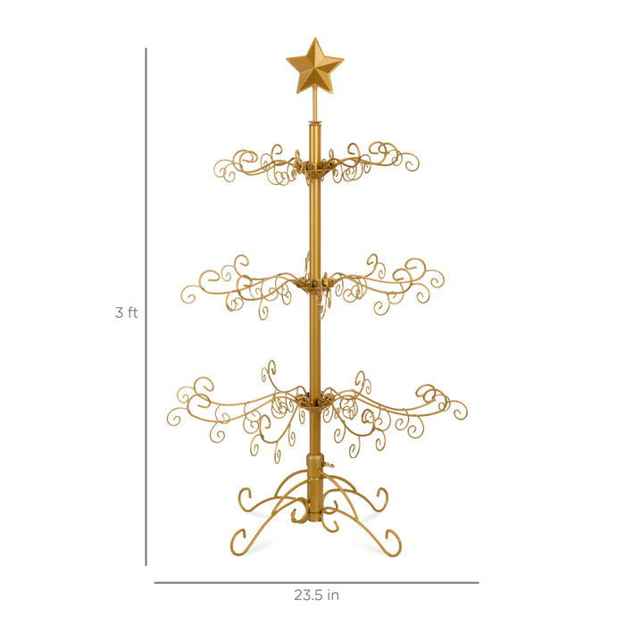 Wrought Iron Christmas Tree Ornament Display w/ Easy Assembly, Stand - 3ft