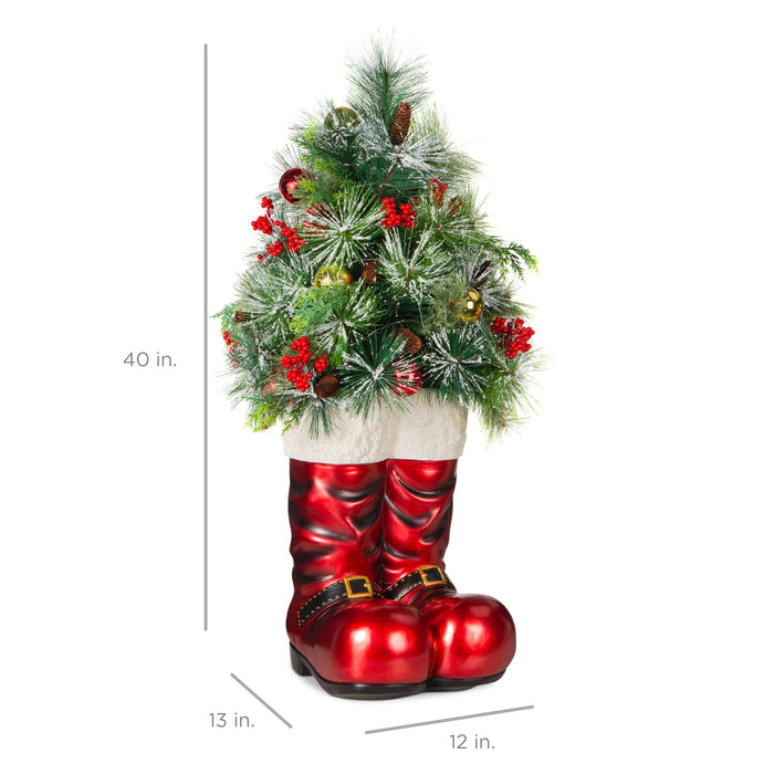 Bottes de Père Noël avec verdure de Noël pré-décorée, lumières - 40 po