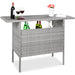 Outdoor Wicker Bar Counter Table w/ 2 Steel Shelves, 2 Rails