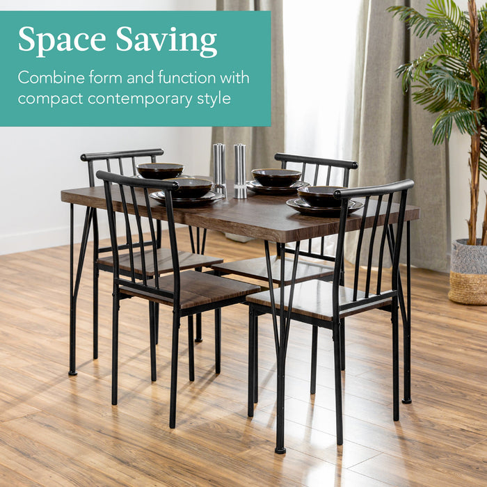 5-Piece Modern Metal and Wood Dining Table Furniture Set w/ 4 Chairs