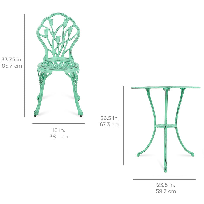 Ensemble de meubles de patio bistro 3 pièces en aluminium moulé