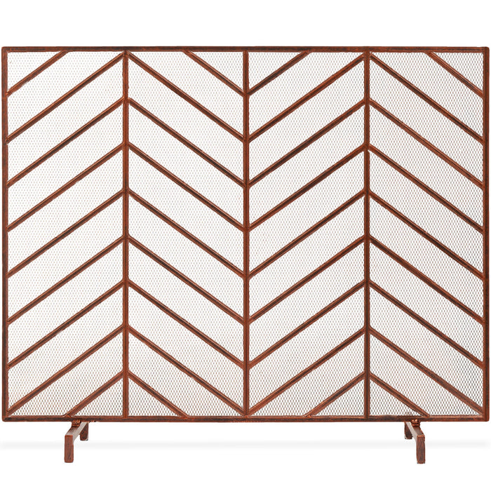 Single Panel Iron Chevron Fireplace Screen w/ Antique Finish - 38x31in