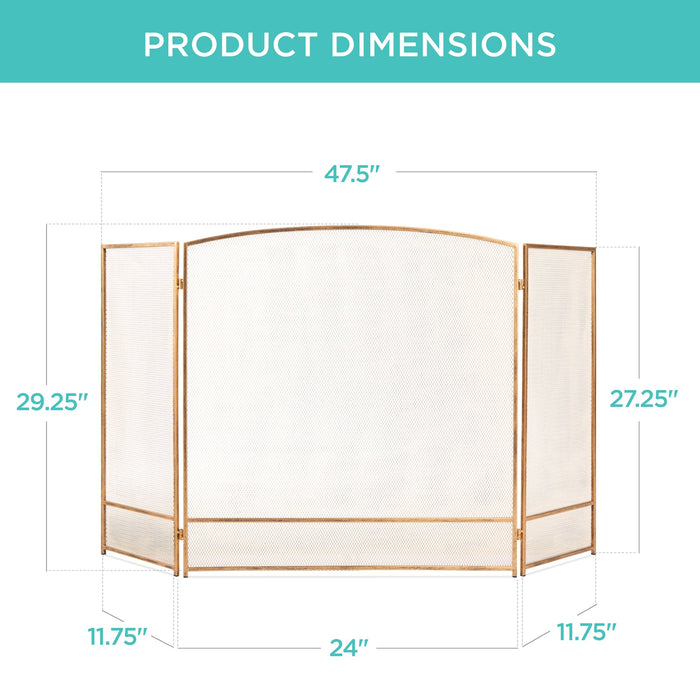 Pare-feu simple à 3 panneaux en maille d'acier avec finition usée - 47,5 x 27,25 po