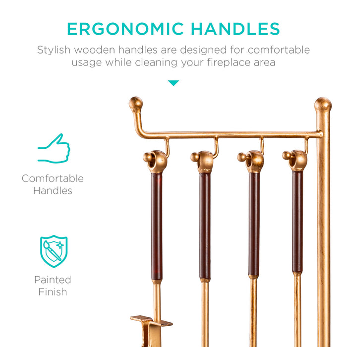 Ensemble d'outils antiques pour cheminée d'intérieur et d'extérieur moderne et contemporain de 5 pièces