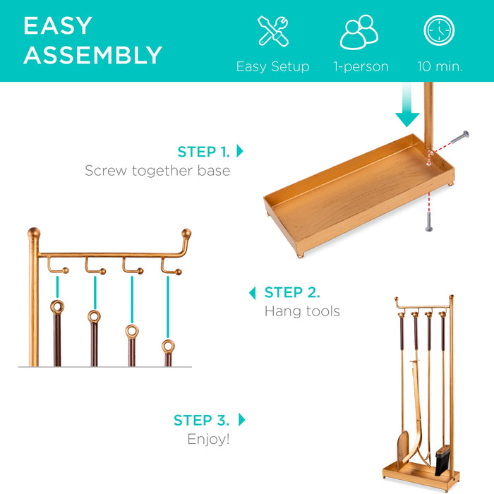 Ensemble d'outils antiques pour cheminée d'intérieur et d'extérieur moderne et contemporain de 5 pièces