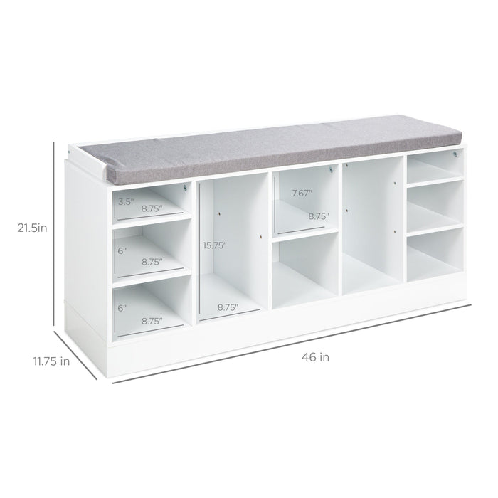 Shoe Storage Rack Bench w/ Padded Seat, 10 Cubbies - 46in