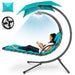 Hanging LED-Lit Curved Chaise Lounge Chair w/ Pillow, Canopy, Stand