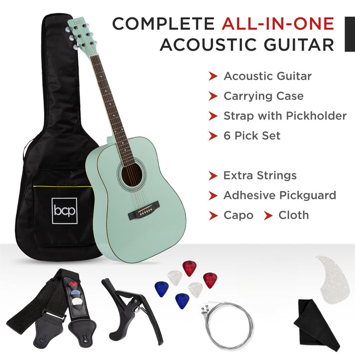 41in Acoustic Guitar Starter Kit w/ Digital Tuner, Padded Case, Picks, Strap