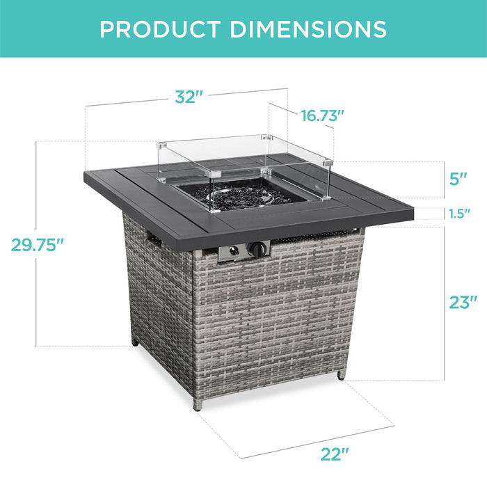 Table de foyer de 32 po en osier au propane de 50 000 BTU avec pare-vent et housse