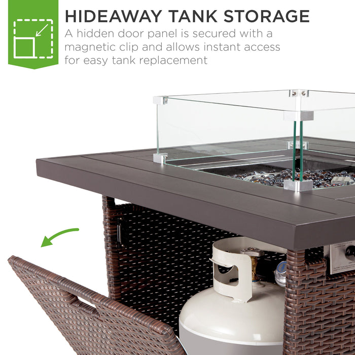 Table de foyer de 32 po en osier au propane de 50 000 BTU avec pare-vent et housse