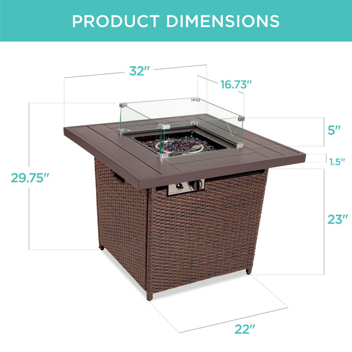 Table de foyer de 32 po en osier au propane de 50 000 BTU avec pare-vent et housse