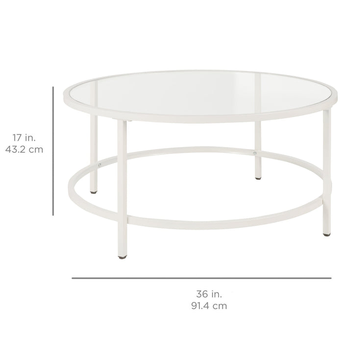 Round Tempered Glass Coffee Table w/ Steel Frame - 36in