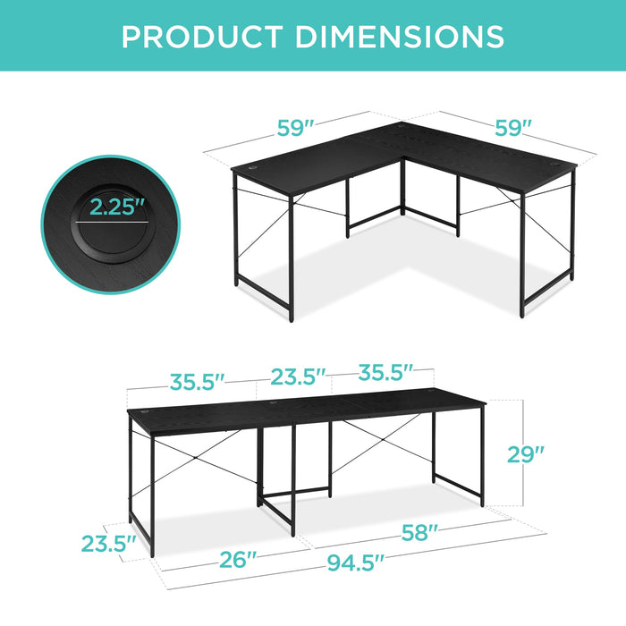 Modular L-Shaped Office Desk w/Customizable Setup - 94.5in