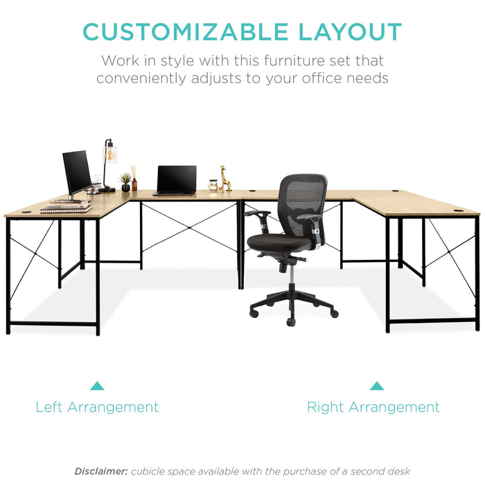 Modular L-Shaped Office Desk w/Customizable Setup - 94.5in