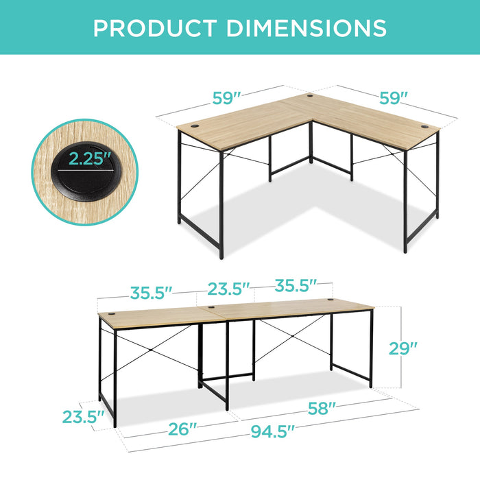 Modular L-Shaped Office Desk w/Customizable Setup - 94.5in