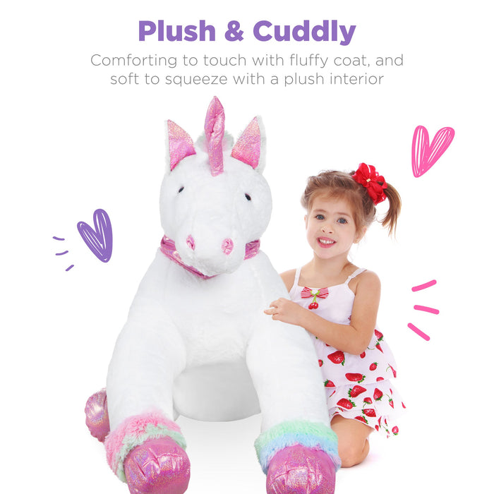 Peluche licorne arc-en-ciel extra large grandeur nature pour enfants avec fourrure douce