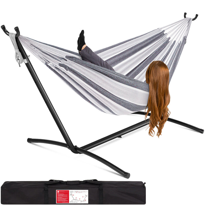 2-Person Brazilian-Style Double Hammock w/ Carrying Bag and Steel Stand