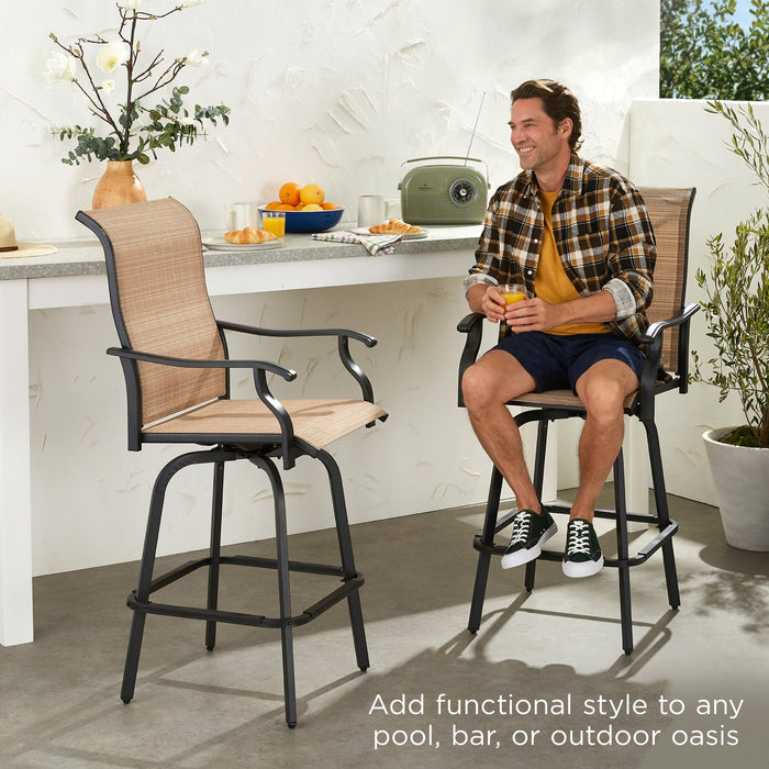 Set of 2 Swivel Barstools w/ 360 Rotation, All-Weather Mesh