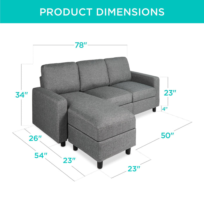 Upholstered Sectional Sofa Couch w/ Chaise Lounge, Reversible Ottoman Bench