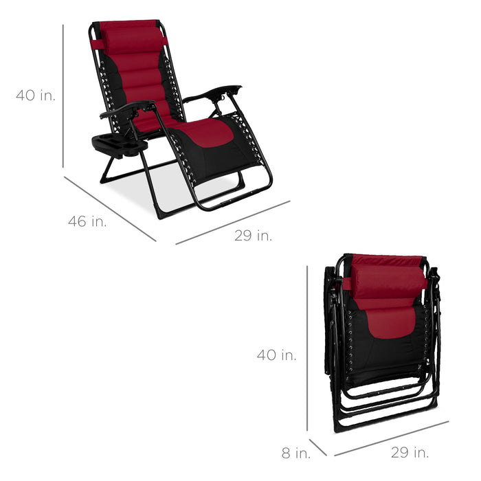 Fauteuil rembourré surdimensionné à gravité zéro, fauteuil inclinable pliable avec appui-tête et plateau latéral