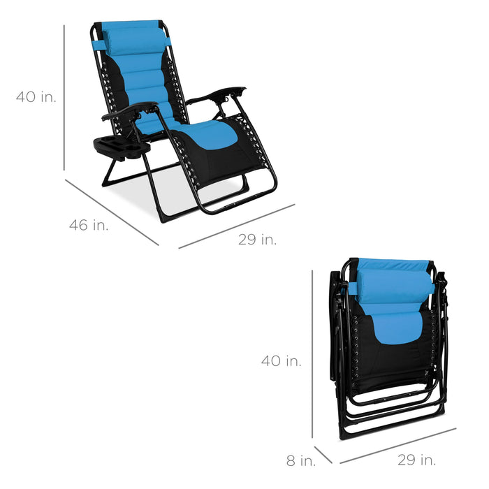 Fauteuil rembourré surdimensionné à gravité zéro, fauteuil inclinable pliable avec appui-tête et plateau latéral