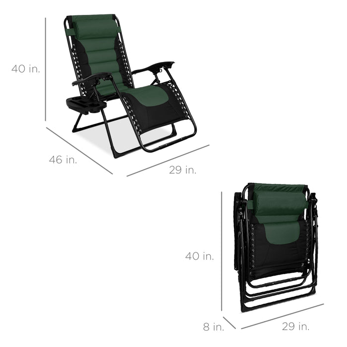 Fauteuil rembourré surdimensionné à gravité zéro, fauteuil inclinable pliable avec appui-tête et plateau latéral