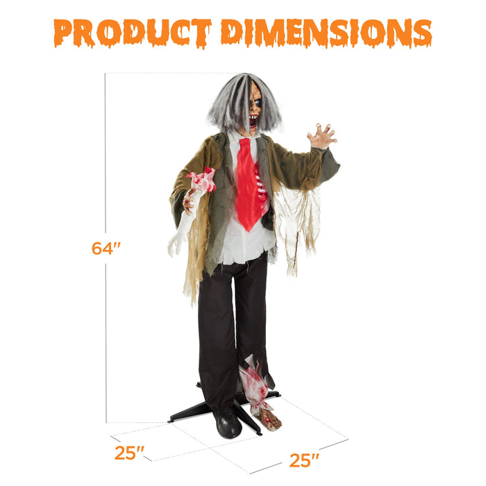 Accessoire d'Halloween zombie animatronique debout Rotten Ronnie - 1,5 m