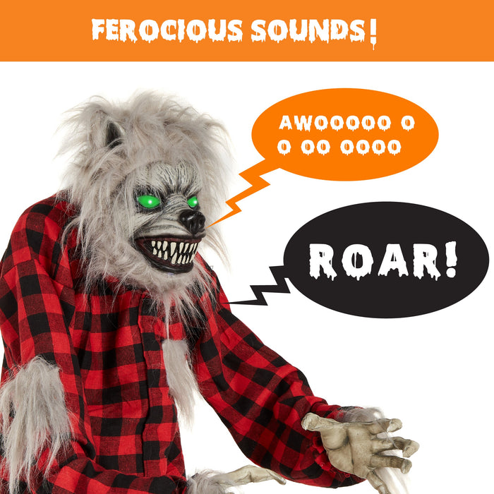 Howling Hudson Standing Animatronic Werewolf w/ Sounds, LED Eyes - 5ft