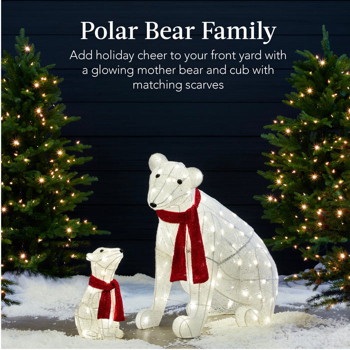 2-Piece Lighted Polar Bear Family Outdoor Decor Set w/ LED Lights