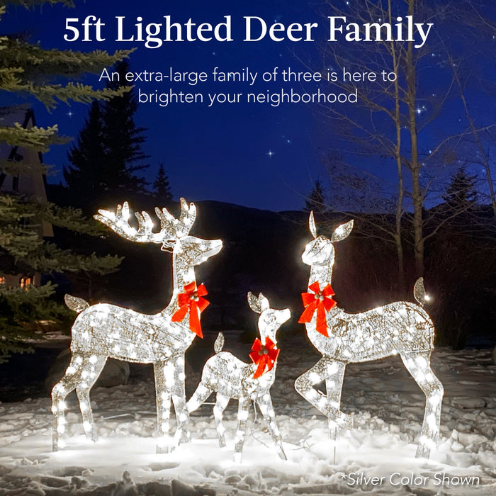 Ensemble de 3 cerfs de Noël illuminés pour décoration extérieure avec lumières LED