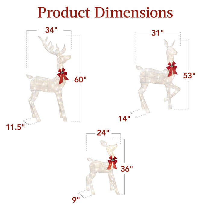 Ensemble de 3 cerfs de Noël illuminés pour décoration extérieure avec lumières LED