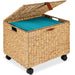 Mobile Water Hyacinth Rolling Filing Cabinet Storage Basket w/ Lid, Wheels