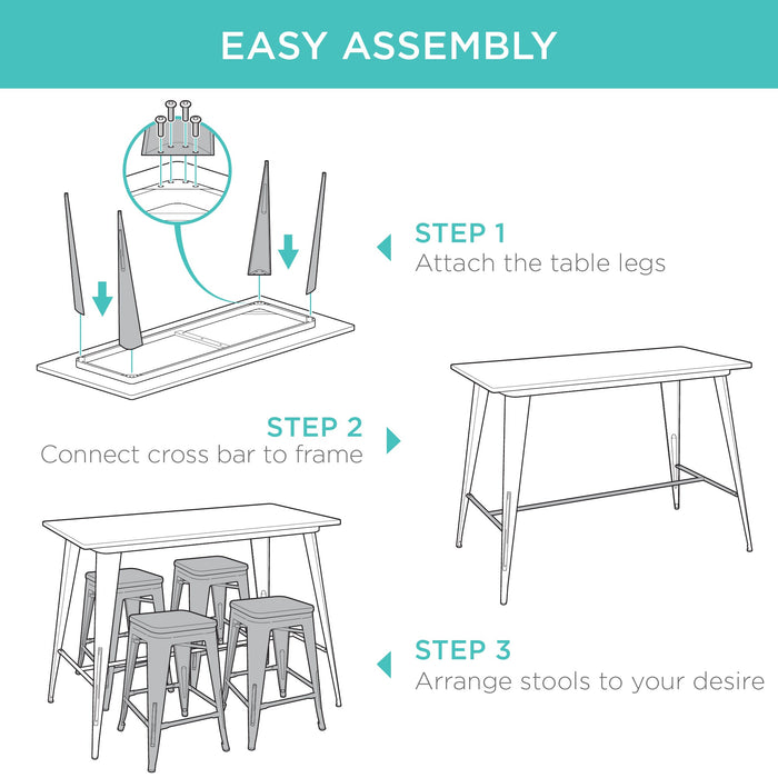 5-Piece Counter Height Dining Set w/ 4 Backless Stools, 330lb Capacity