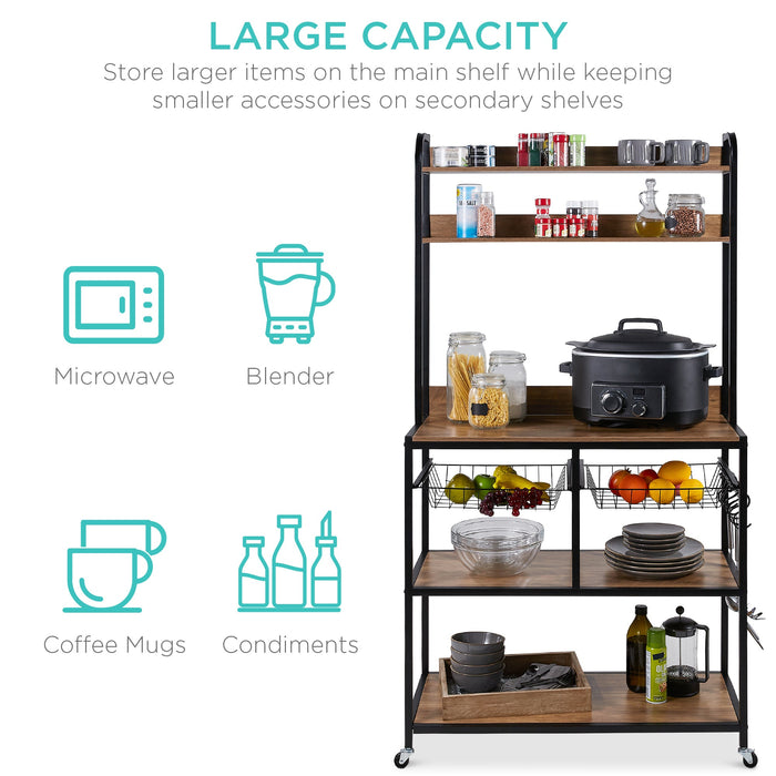 Counter-Height Baker's Rack w/ Locking Wheels, Adjustable Feet - 67in