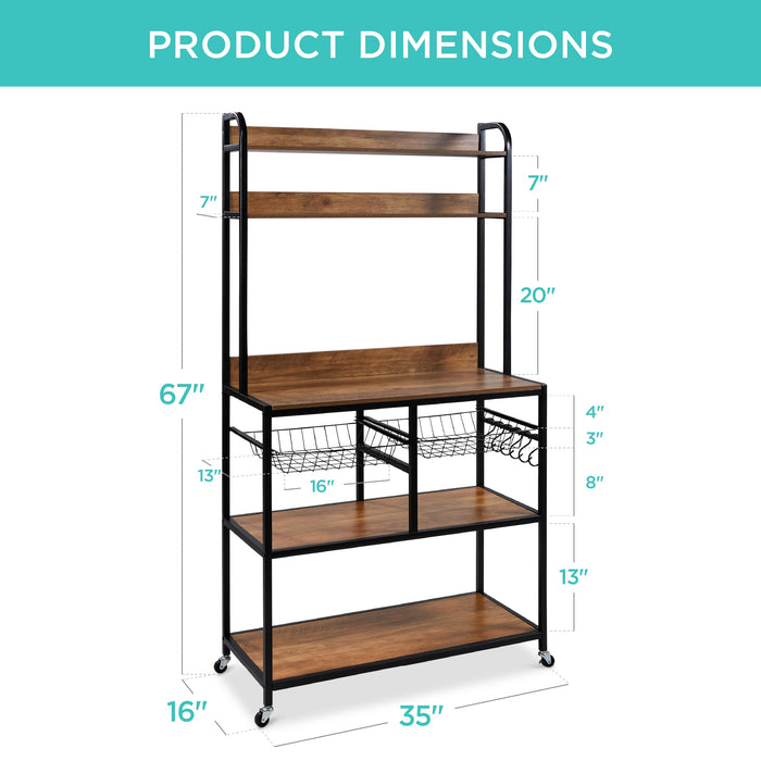 Counter-Height Baker's Rack w/ Locking Wheels, Adjustable Feet - 67in