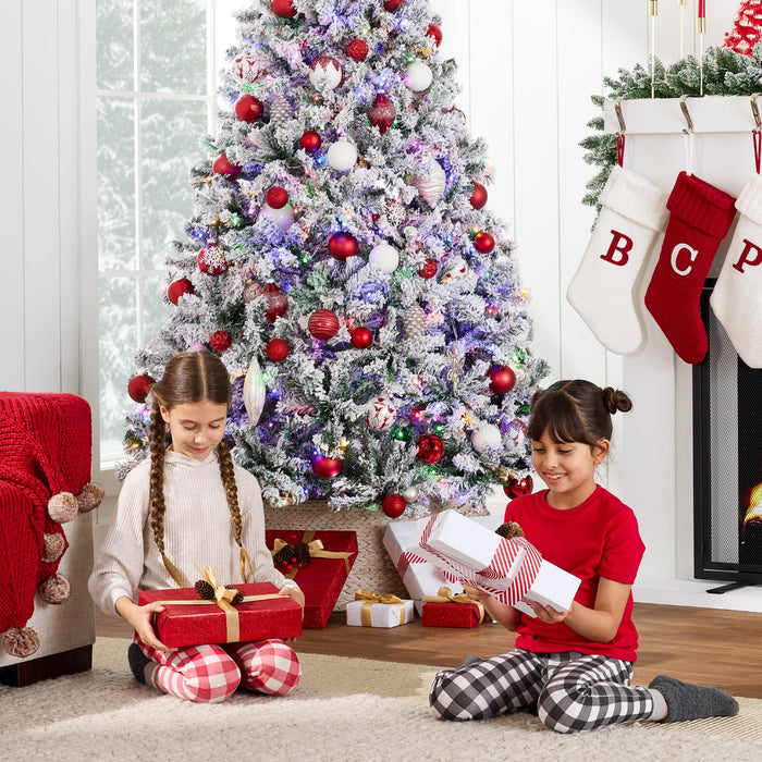 Sapin de Noël artificiel floqué de neige pré-éclairé avec lumières multicolores