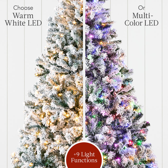 Sapin de Noël artificiel floqué de neige pré-éclairé avec lumières multicolores